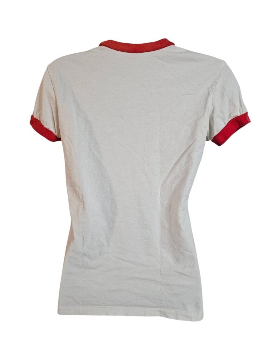 Abercrombie & Fitch Women Medium Ringer Tee White Red Track Archival Moose Rare - Picture 3 of 7